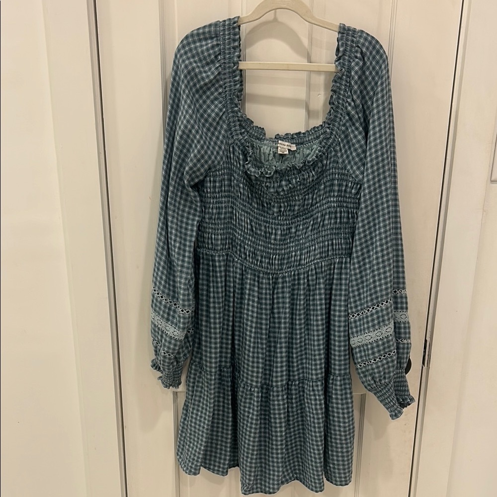 American Eagle Outfitters Blue and White Smocked Mini Sundress